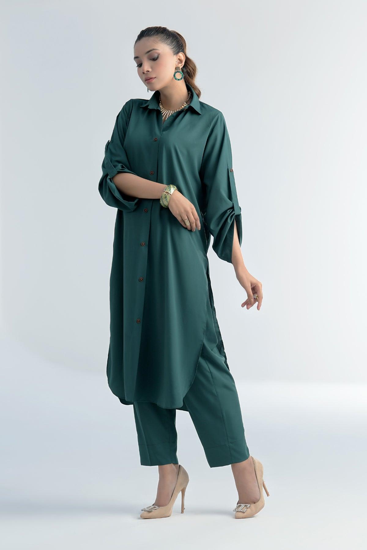 ArAbIaN GrEeN BuTtOnEd GrIp DrEsS - Peach Republic