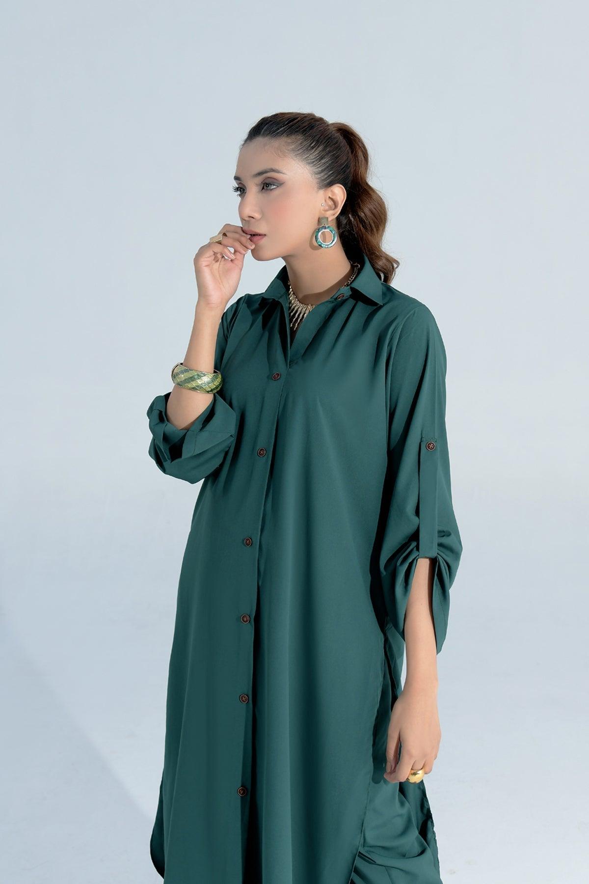 ArAbIaN GrEeN BuTtOnEd GrIp DrEsS - Peach Republic