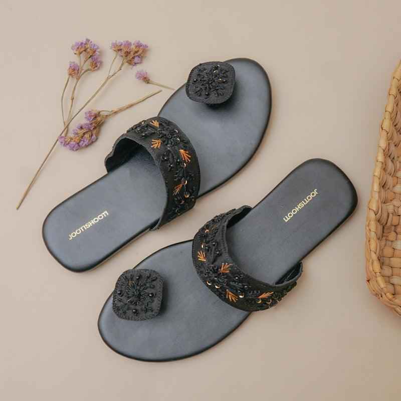 Chameli Black Slides - Jooti Shooti