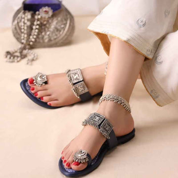 Neel Bahaar Kolhapuri chappal for ladies, blue color, ethnic footwear Pakistan