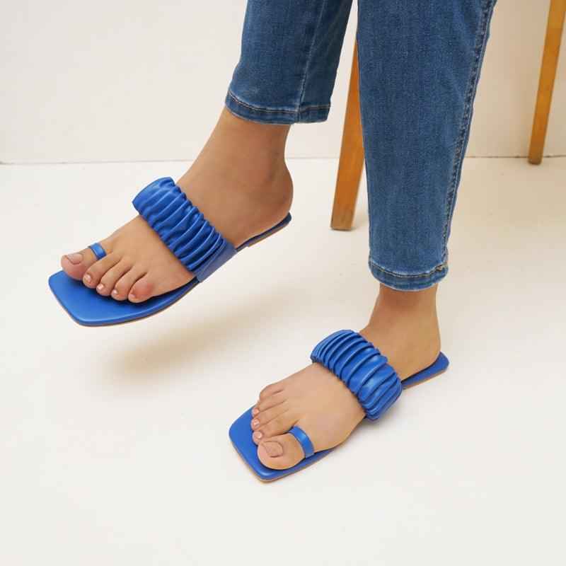 Aloha Ruffle Slides (Blue) - Jooti Shooti