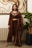 Chocolate - 3 Pc Tilla Embroidered Silk