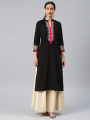Black & pink  printed kurta only D2040