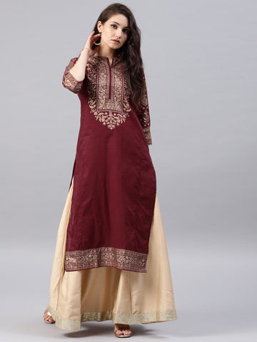 Maroon printed kurta OnlyD2039