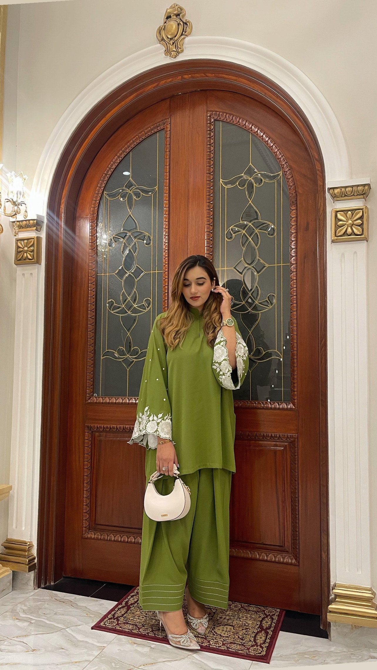 Moss Green Embroidered two pc