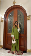Moss Green Embroidered two pc