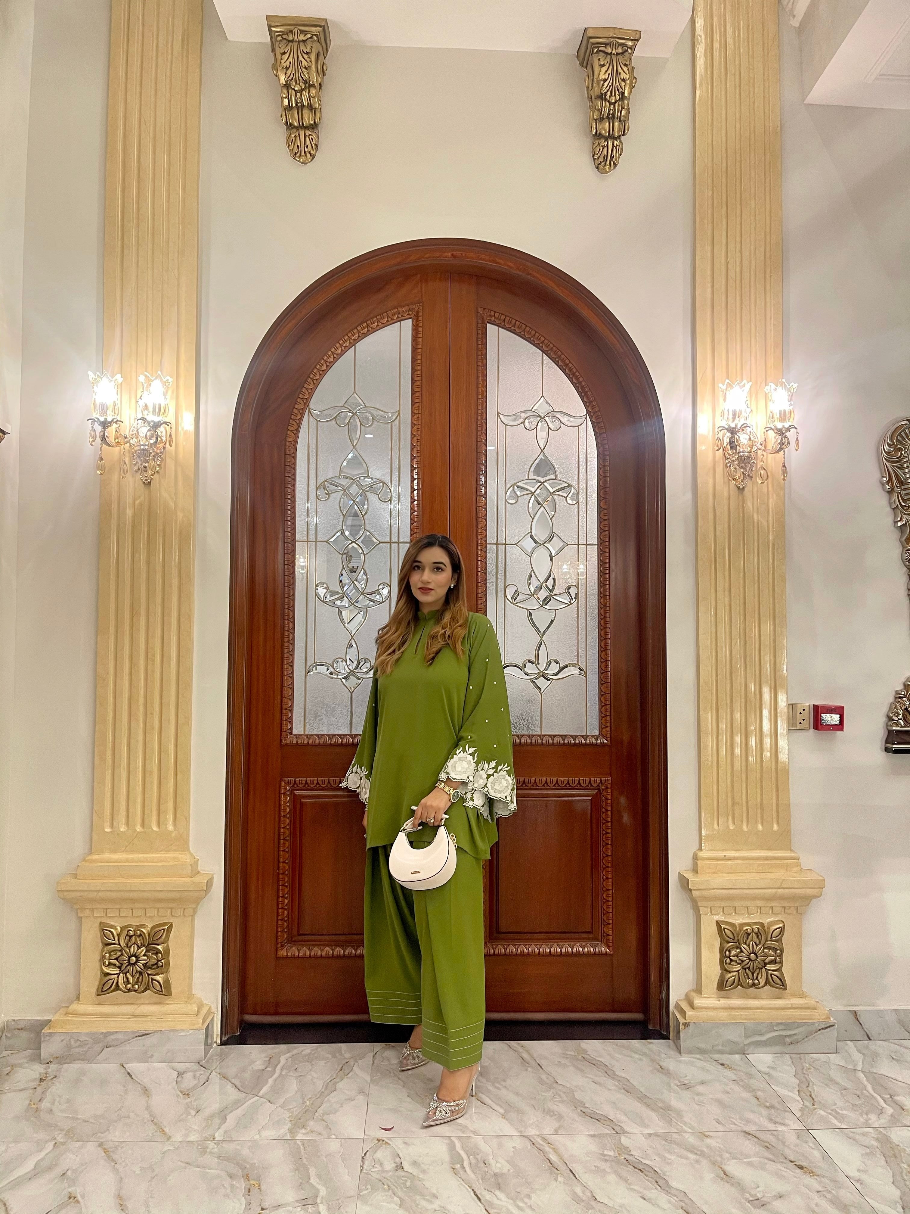 Moss Green Embroidered two pc