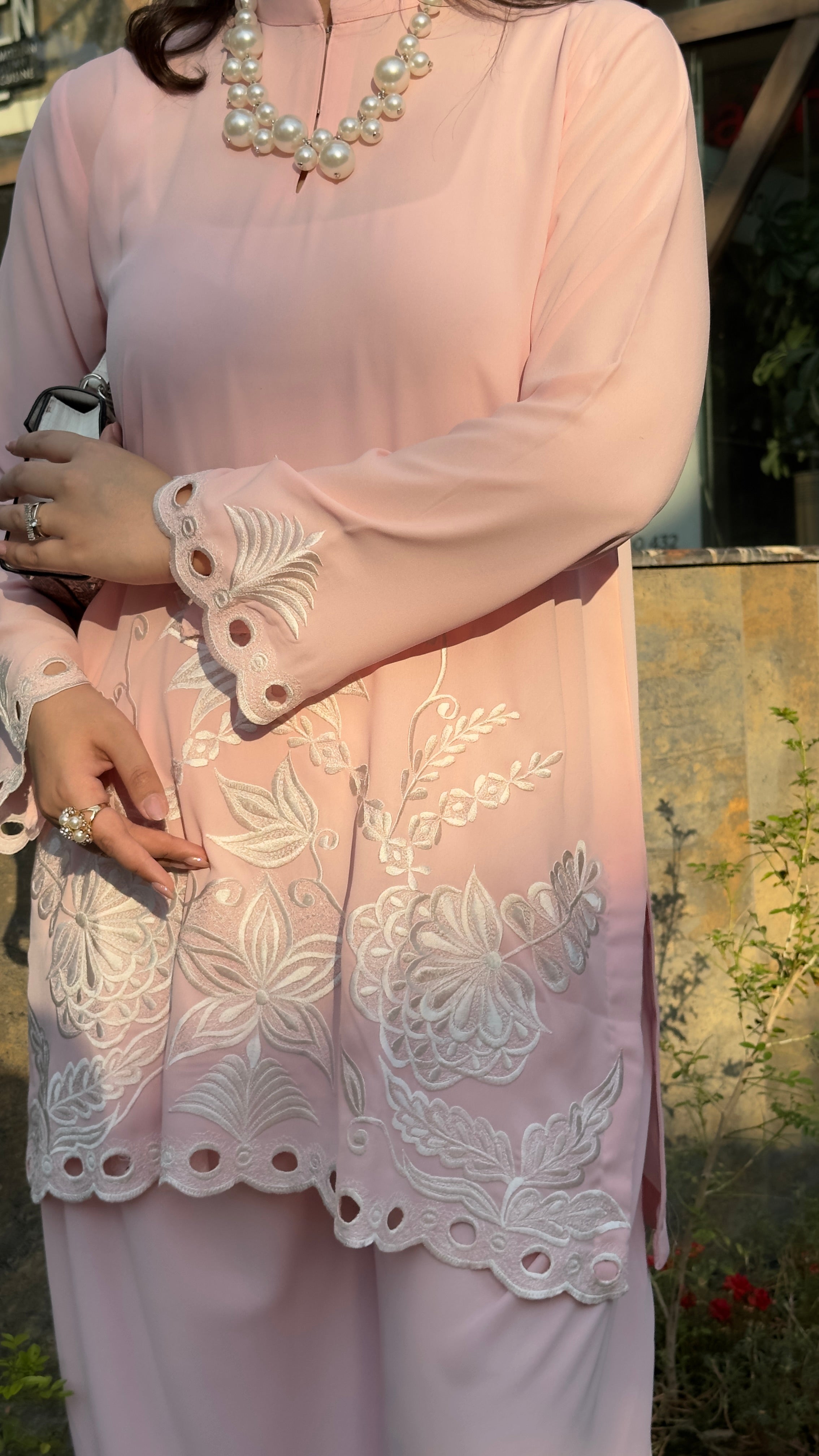 Pastel Pink Embroidered