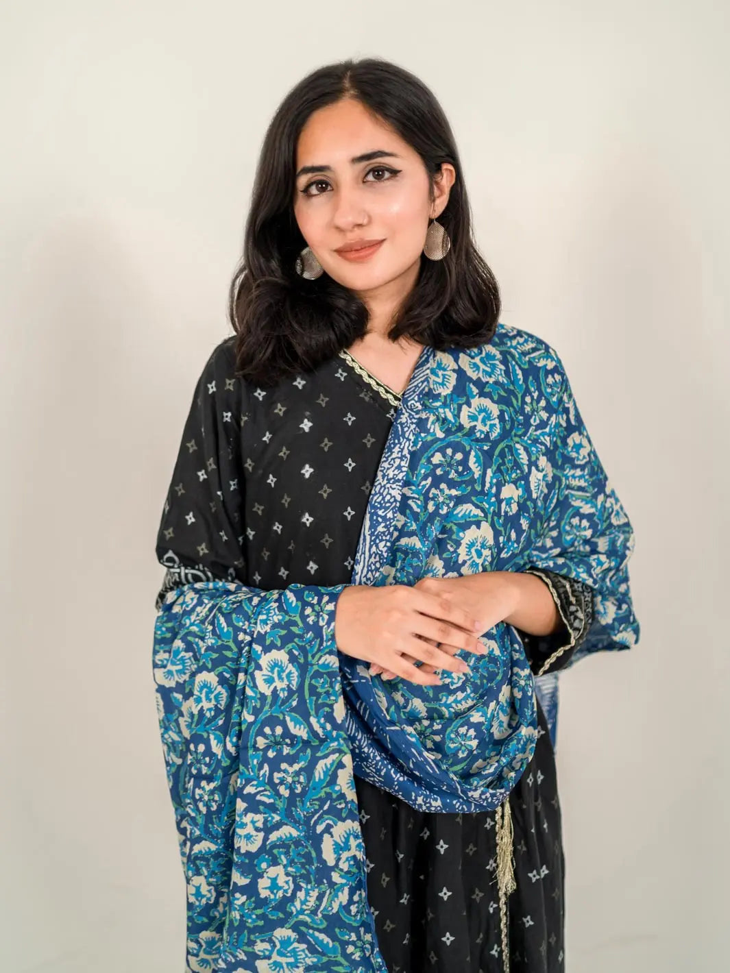 Orchid Floral Stole | Blue | Double Sided TNG by MD
