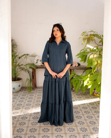 Steel Blue Skirt and Shirt