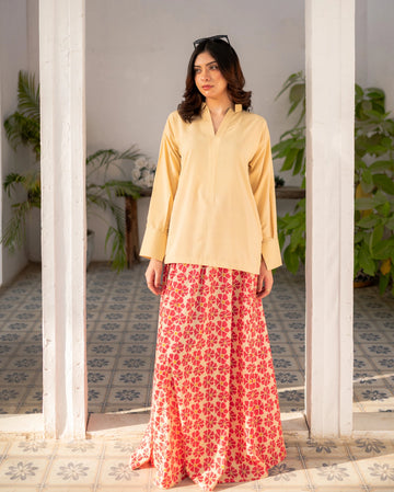 Lemon Yellow Shirt and printed skirt