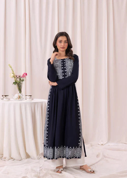 Navy Blue printed long kurta, Sleeves separate attatch D2034