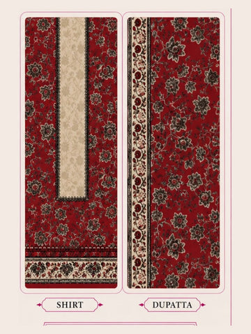 Motifz Rang Linen RL03 Maroon digital printed linen 3 piece – shirt and dupatta print