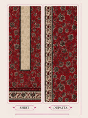 Motifz Rang Linen RL03 Maroon digital printed linen 3 piece – shirt and dupatta print