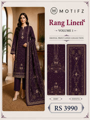 Motifz Rang Linen RL06 Aubergine digital printed linen 3 piece – catalogue view