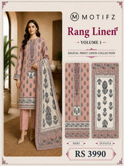 Motifz Rang Linen RL07 Tea Pink digital printed linen 3 piece – catalogue view