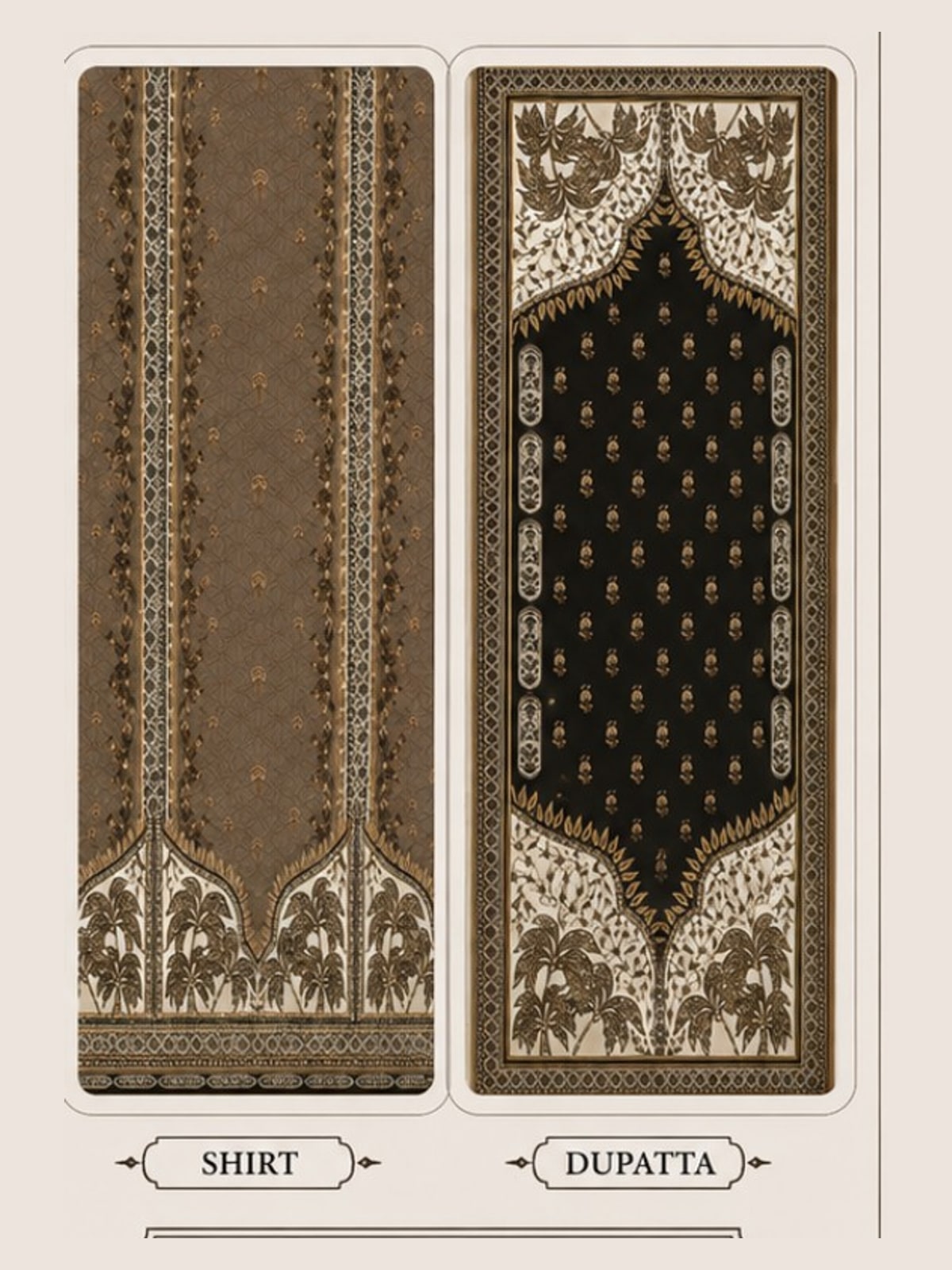 Motifz Rang Linen RL08 Taupe digital printed linen 3 piece – shirt and dupatta print