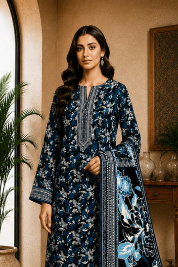 Motifz Rang Linen RL09 Navy & Sky Blue digital printed linen 3 piece – model wearing the suit