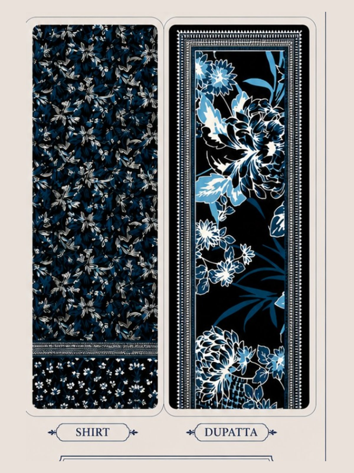 Motifz Rang Linen RL09 Navy & Sky Blue digital printed linen 3 piece – shirt and dupatta print