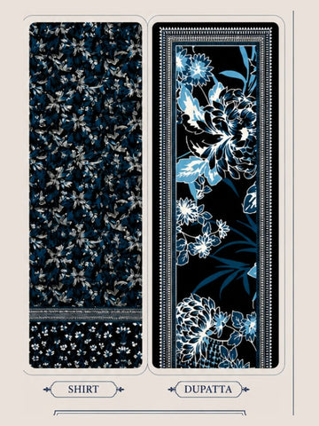 Motifz Rang Linen RL09 Navy & Sky Blue digital printed linen 3 piece – shirt and dupatta print