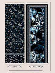 Motifz Rang Linen RL09 Navy & Sky Blue digital printed linen 3 piece – shirt and dupatta print