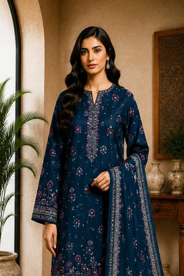 Motifz Rang Linen RL10 Midnight Navy digital printed linen 3 piece – model wearing the suit