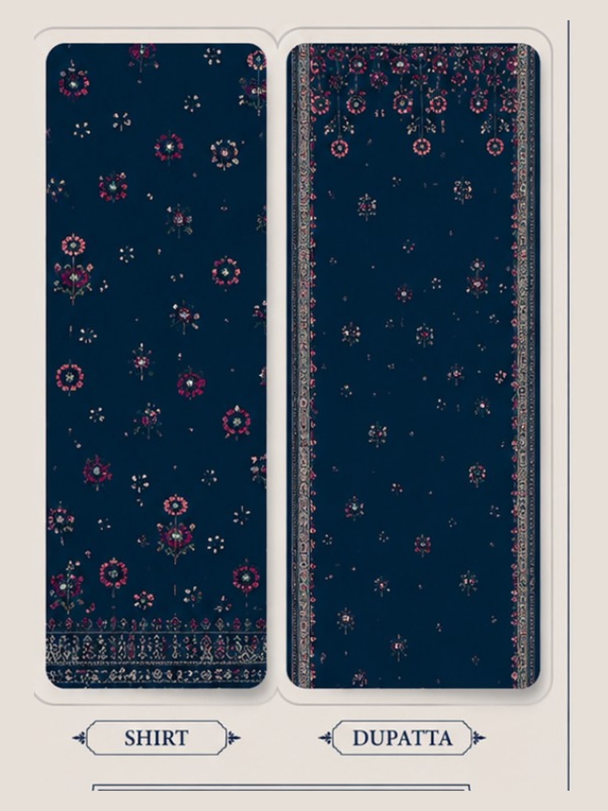 Motifz Rang Linen RL10 Midnight Navy digital printed linen 3 piece – shirt and dupatta print