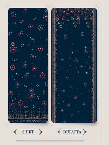 Motifz Rang Linen RL10 Midnight Navy digital printed linen 3 piece – shirt and dupatta print