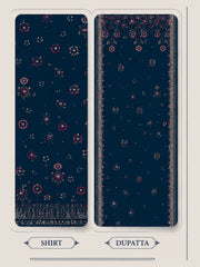 Motifz Rang Linen RL10 Midnight Navy digital printed linen 3 piece – shirt and dupatta print