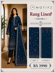 Motifz Rang Linen RL10 Midnight Navy digital printed linen 3 piece – catalogue view