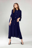 Navy Blue Buttoned Grip Dress - Peach Republic