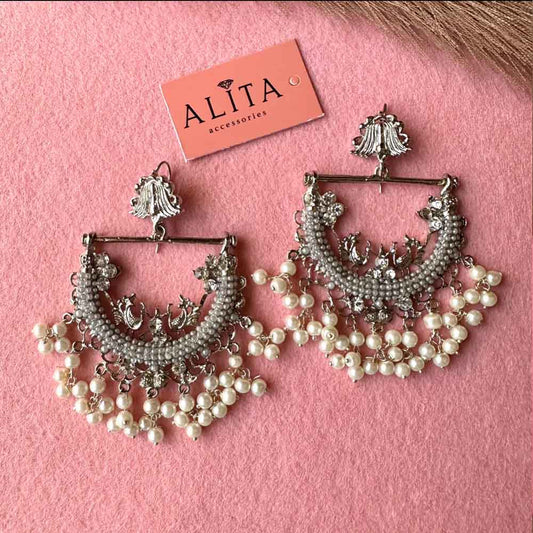 Alita Peacock Earrings (Silver)