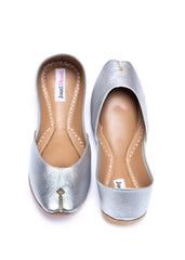 “Side view of Plain Silver Khussa shoes showing smooth leather and elegant design for women”