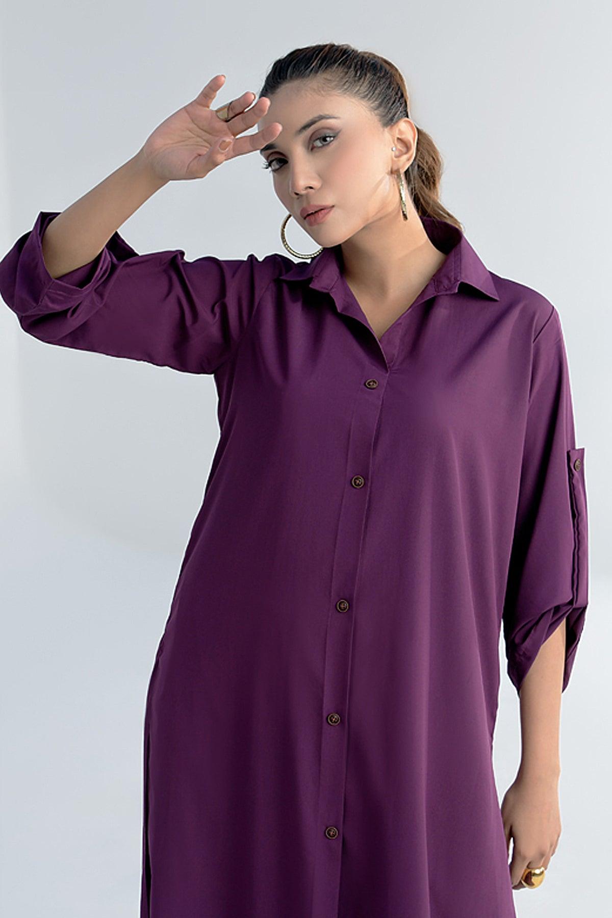 Purple Grip Button Down Dress - Peach Republic