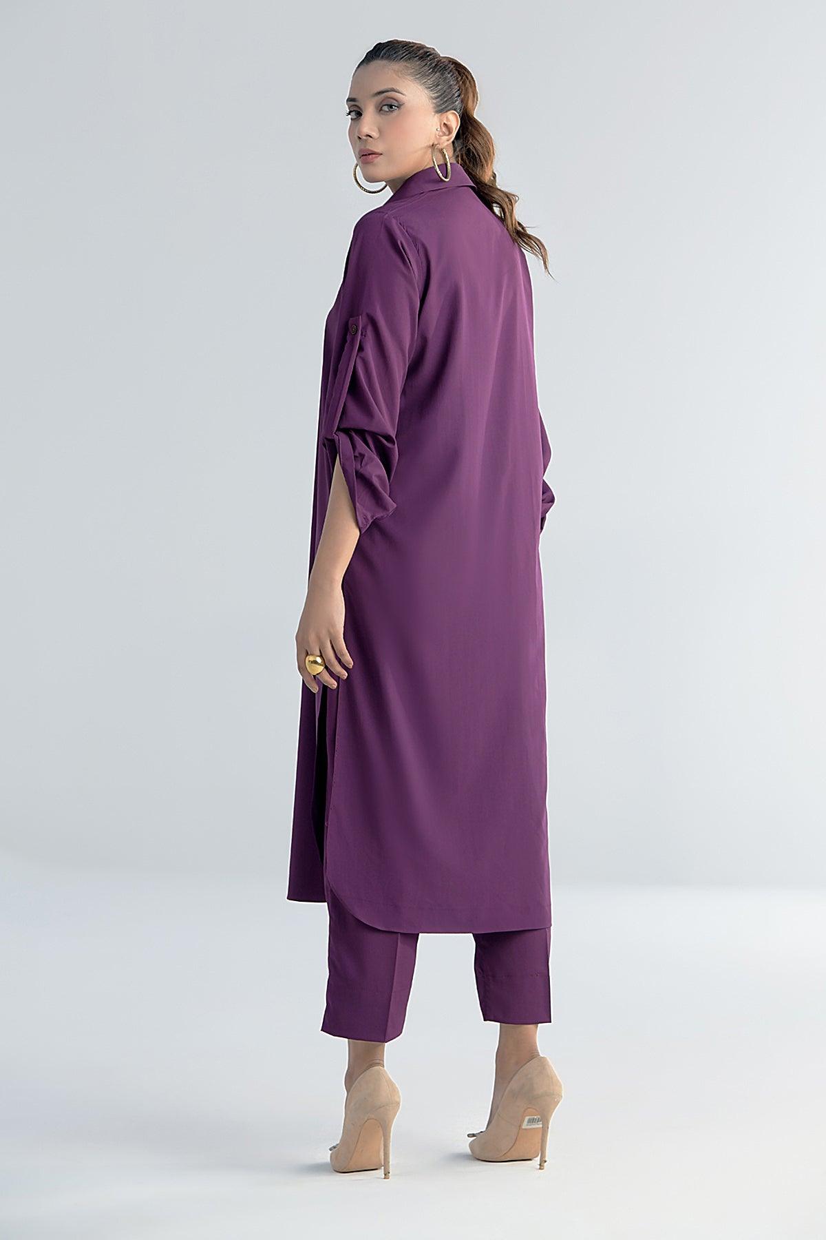 Purple Grip Button Down Dress - Peach Republic