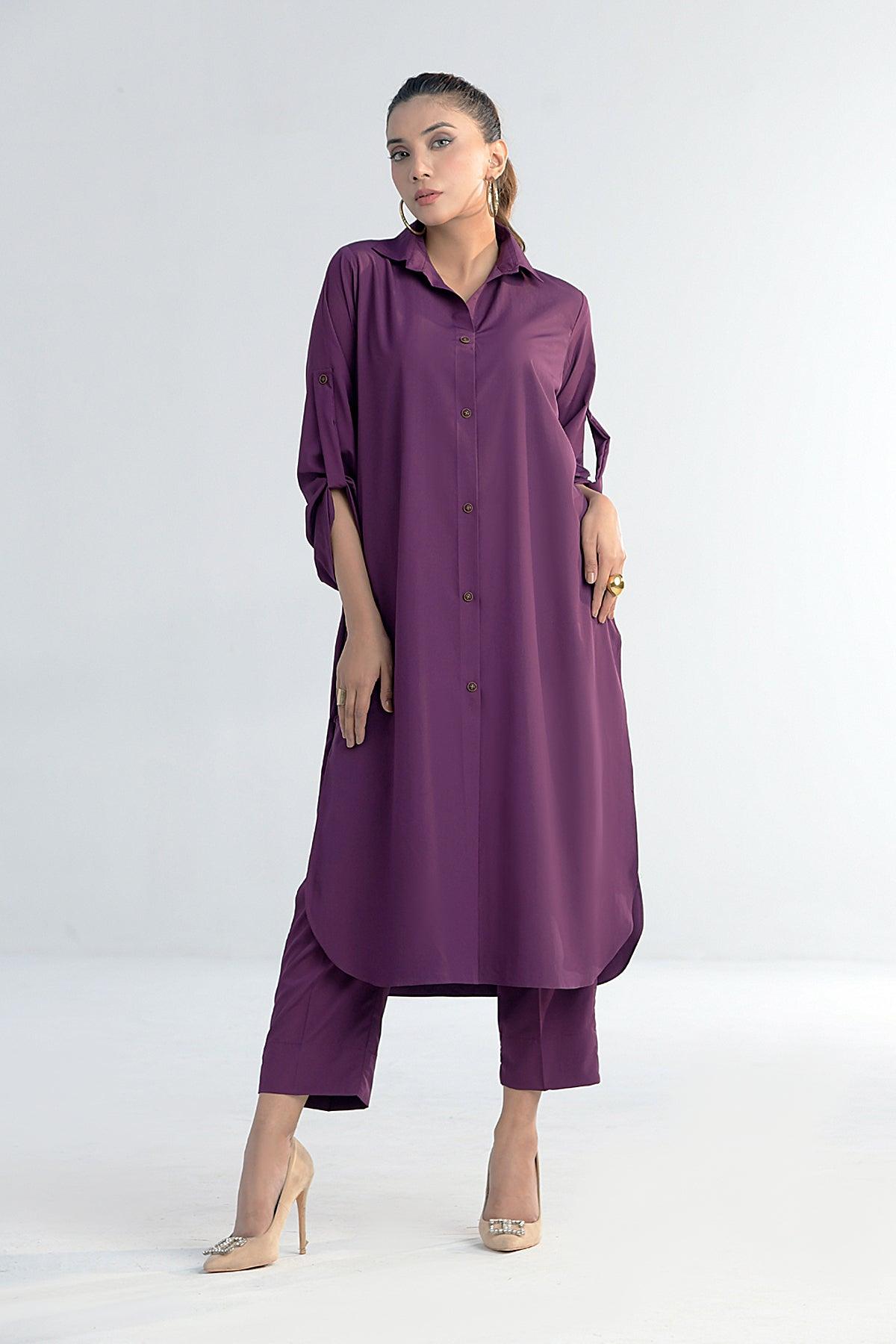 Purple Grip Button Down Dress - Peach Republic