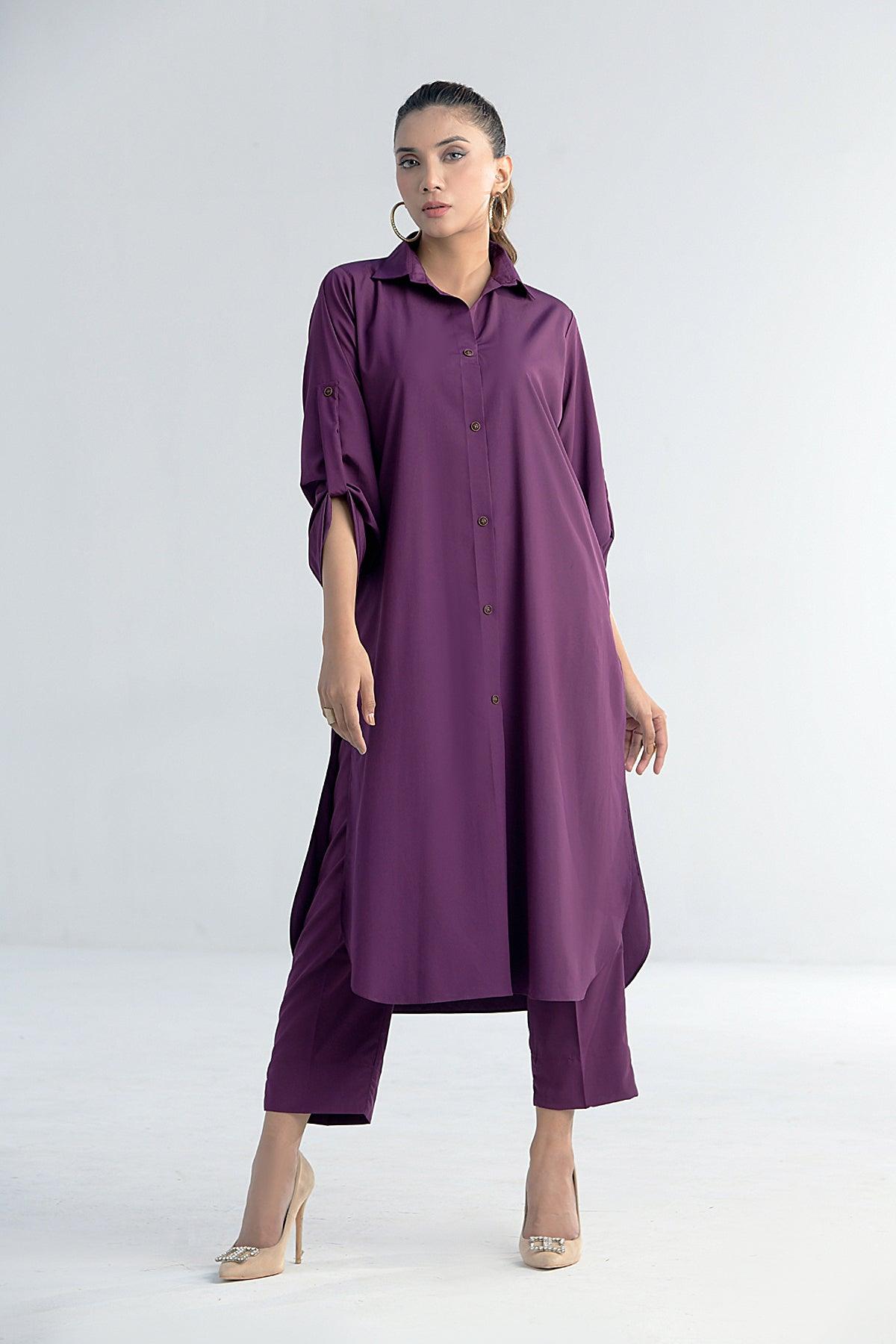 Purple Grip Button Down Dress - Peach Republic