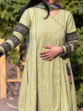 3 piece | Light Green Chicken Kari Angrakha Frock | Pret