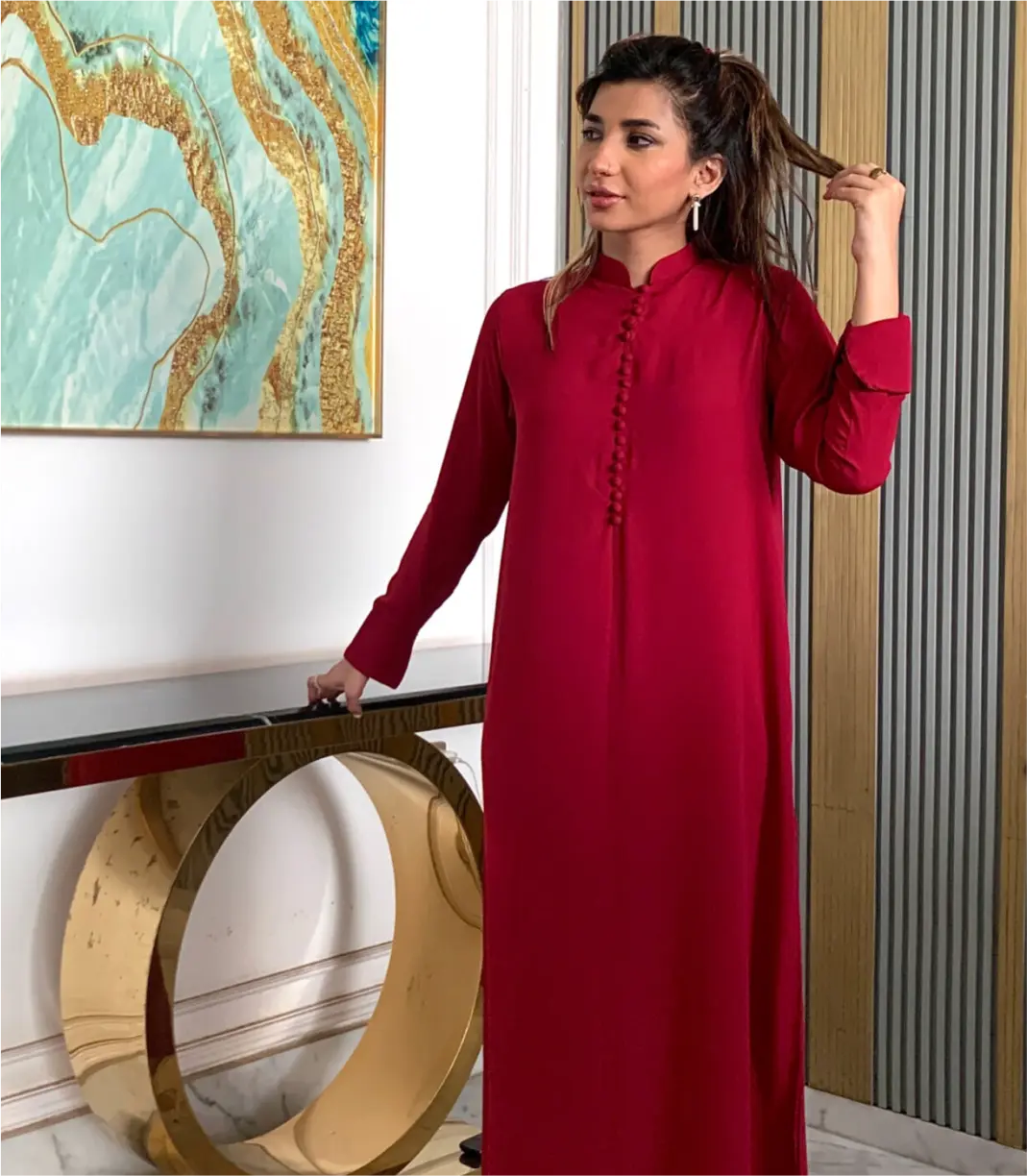 Tunic Blood Red Long Button Set