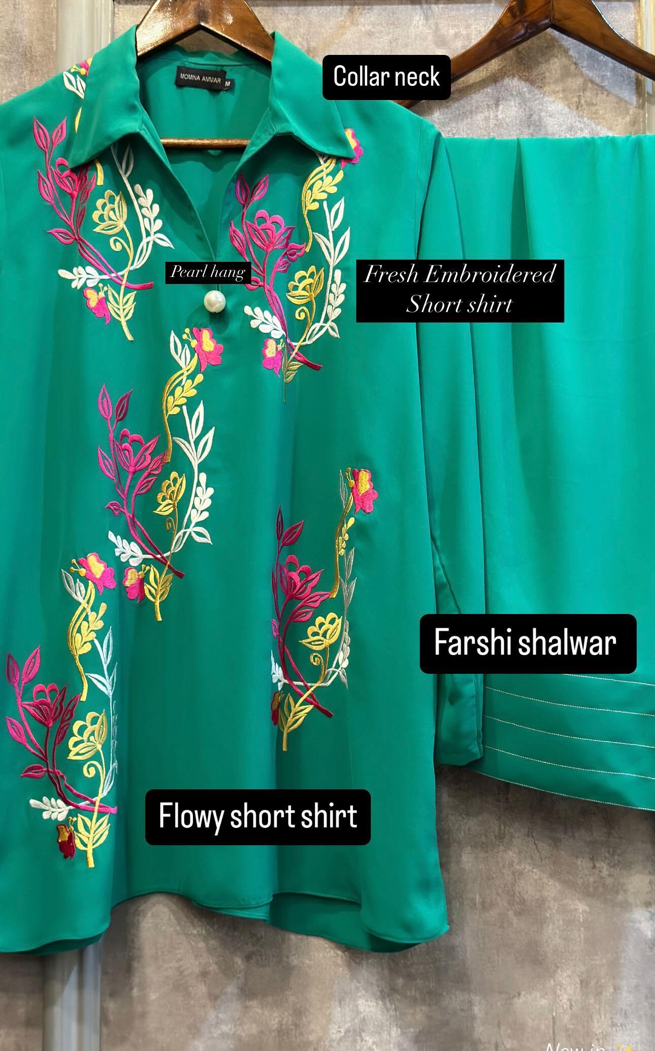 Green Aura Embroidered two pc