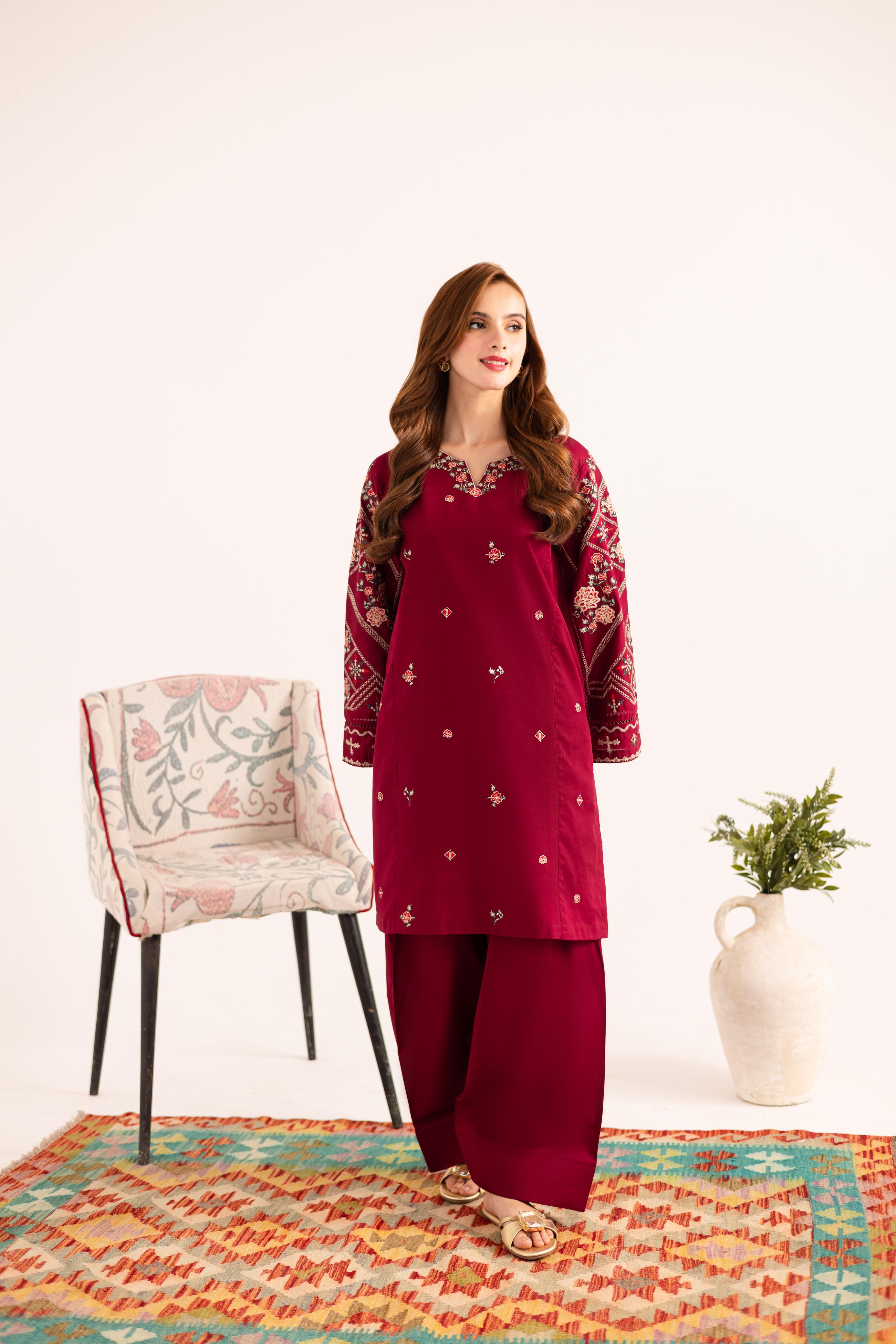 2PC Embroidered Dress - 1140