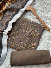 SA64 - Safina Printed Khaddar Jacquard 3P