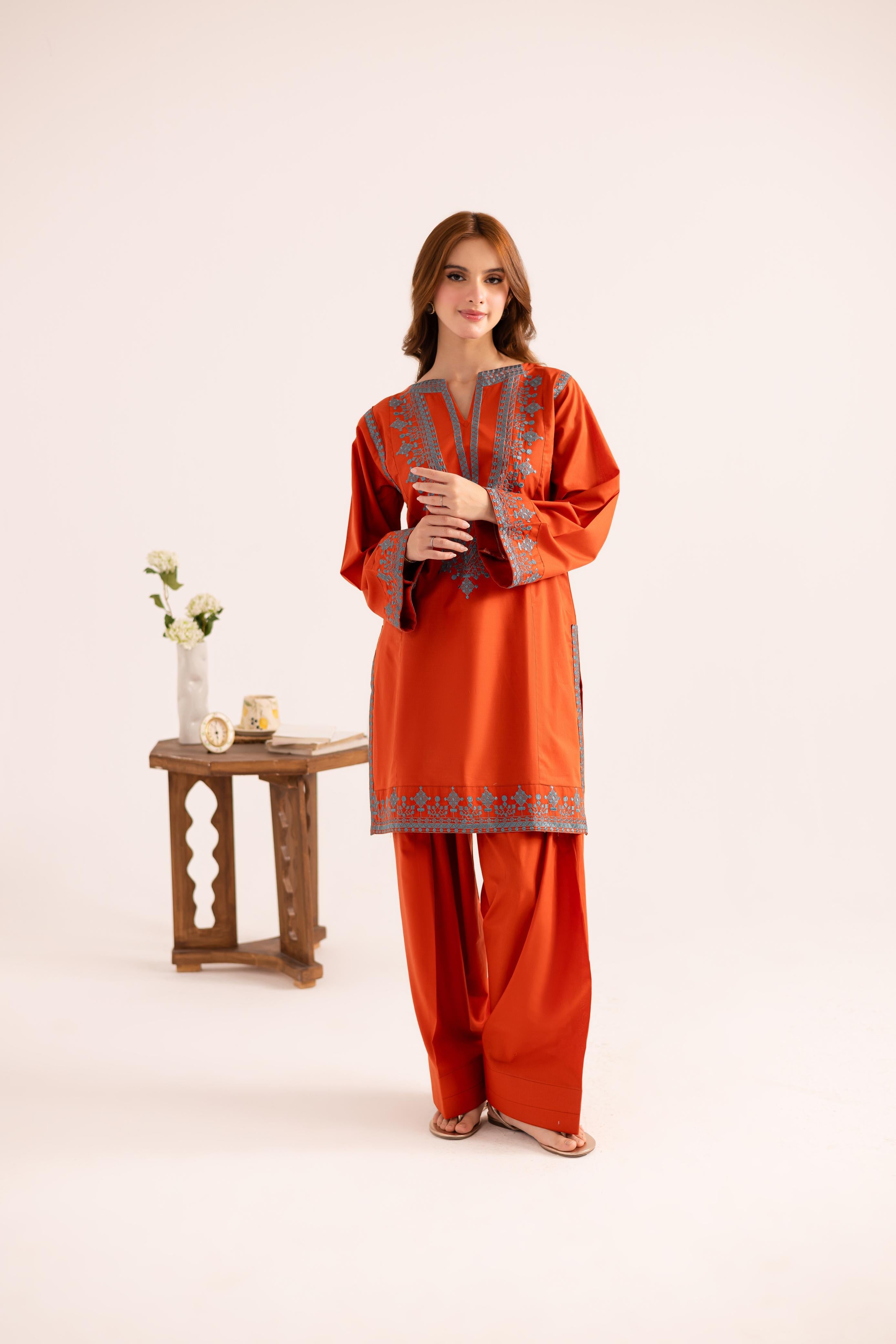 2PC Embroidered Dress - 1134