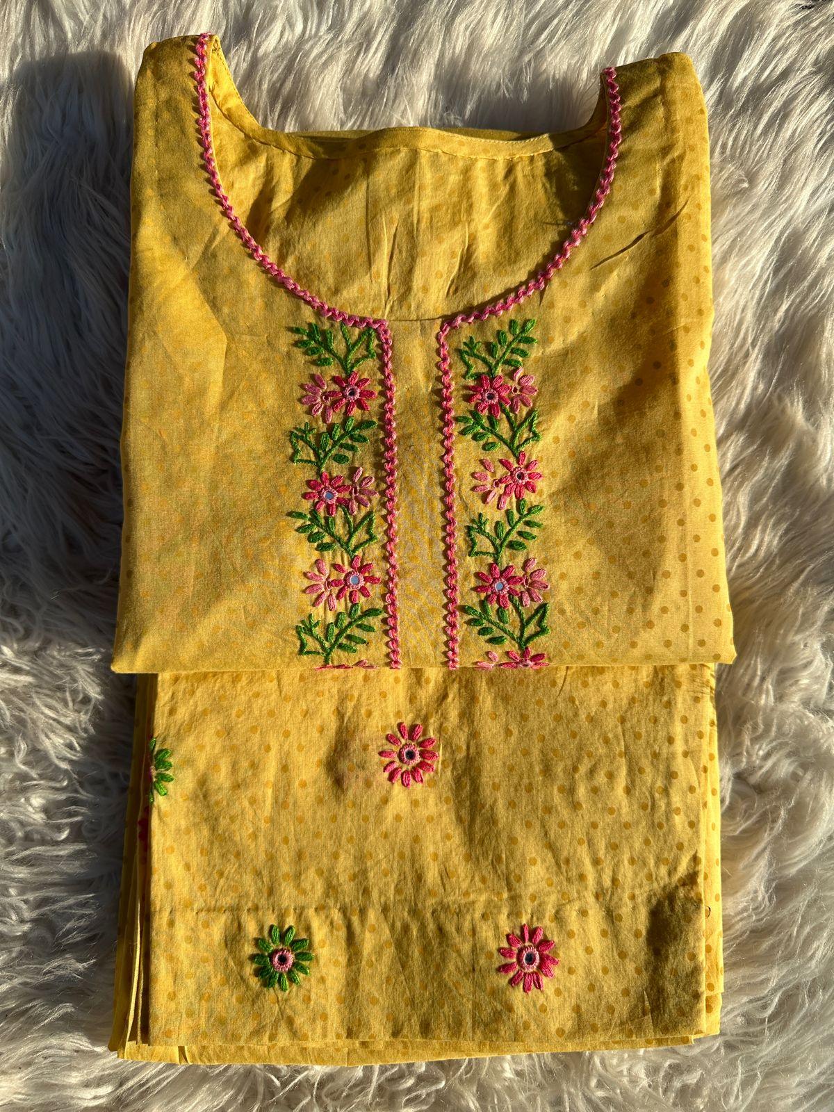 Daffodil Yellow - Hand Embroidered 2P (unstitched)