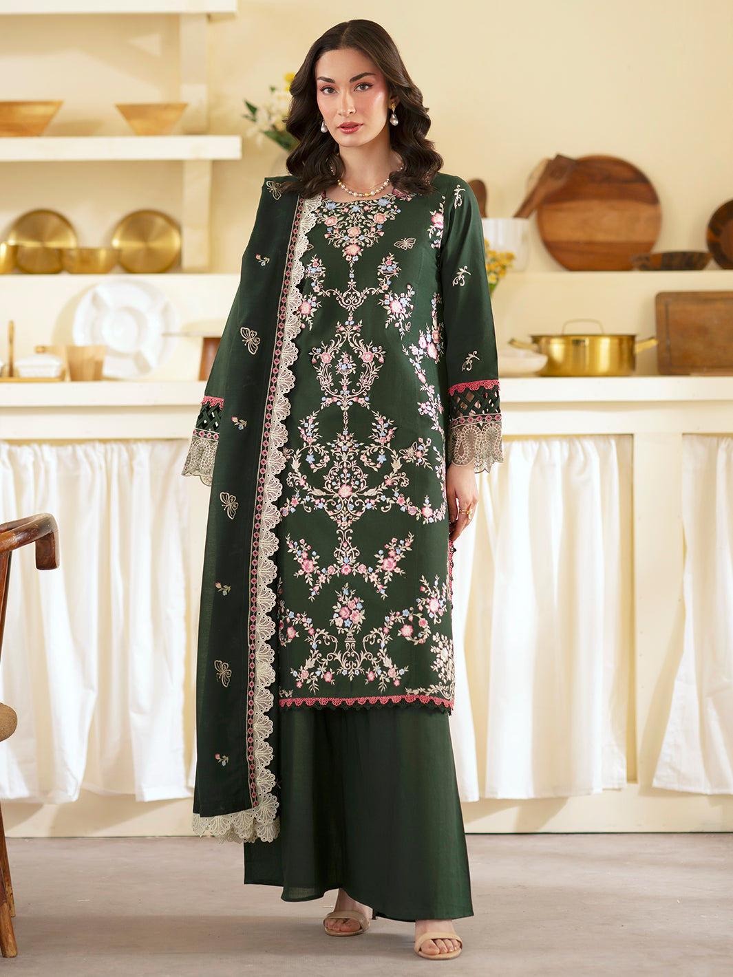EM-011 | 3 PC Embroidered Luxury Lawn