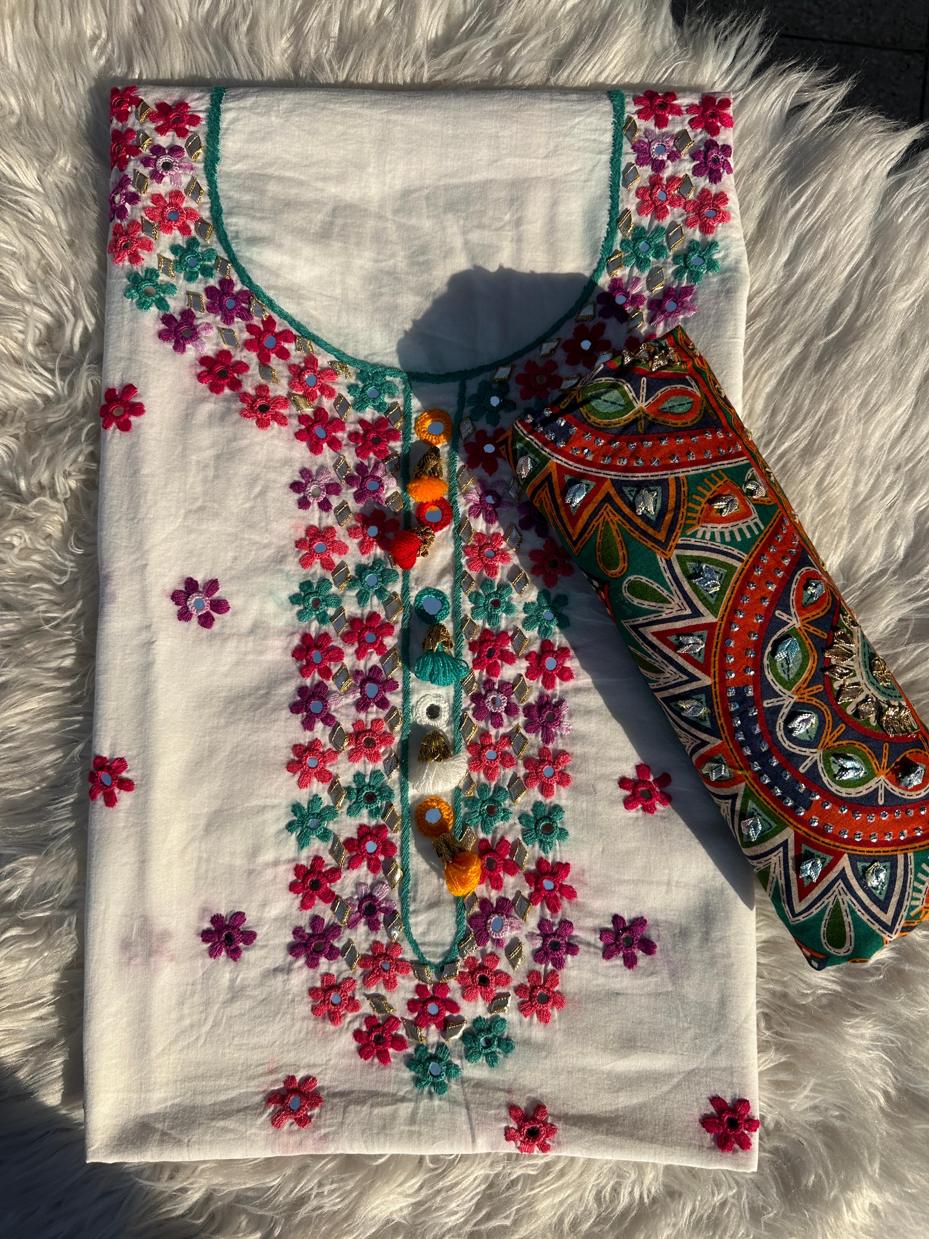 White Sindhi - Hand Embroidered 2P