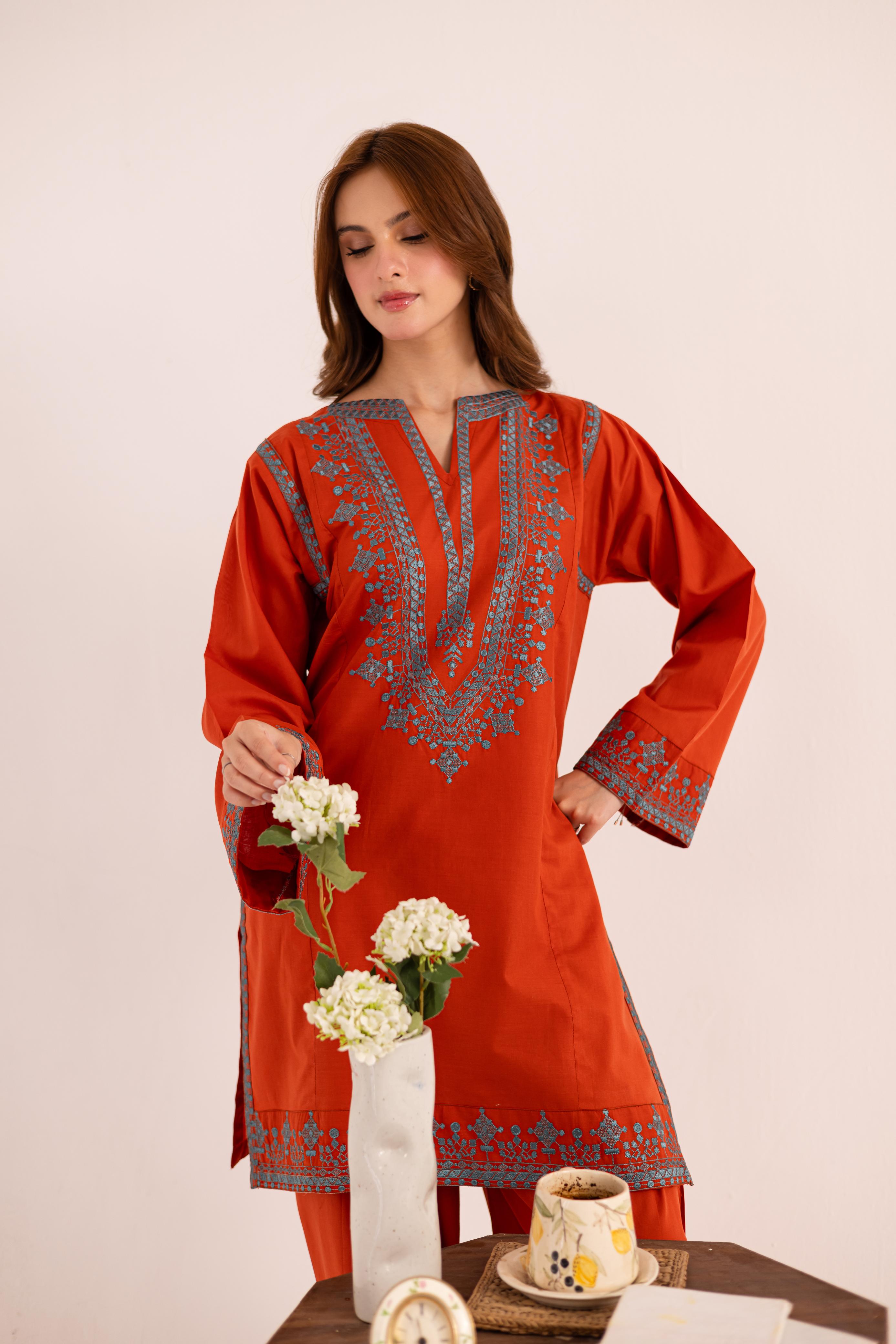 2PC Embroidered Dress - 1134