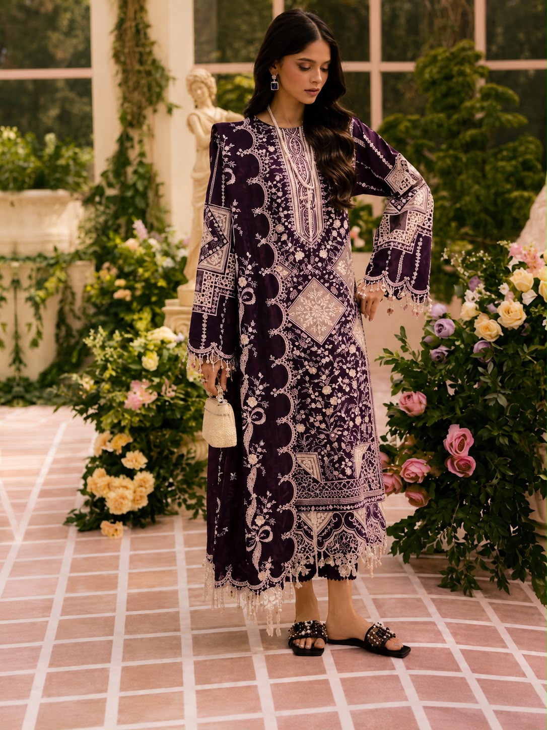 MGT351 - Nureh Unstitched Embroidered Lawn 3P