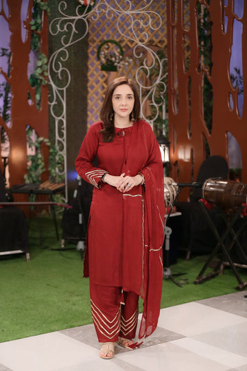 Wine Straight Kurta Set With Dupatta D2025