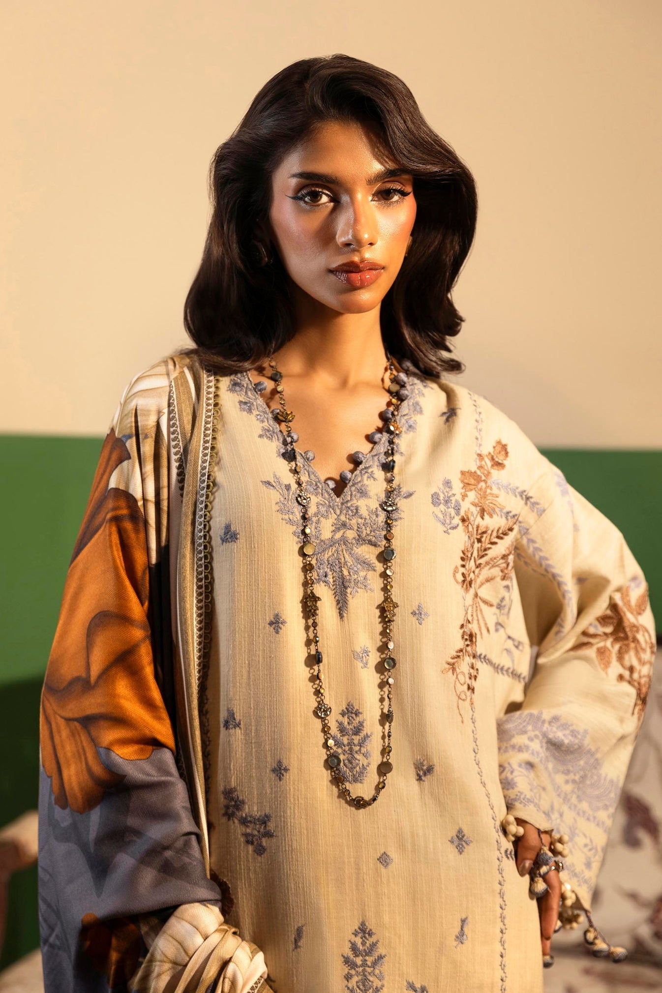 M245 - Sana Safinaz Slub Embroidered 3P